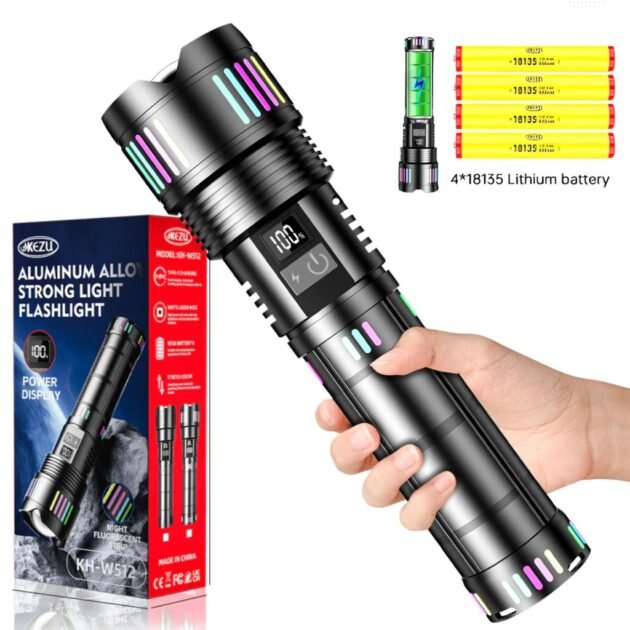 Lampe Torche tactique ultra-puissant 2000 lumens Portée  600 mètres battrie 16000mAh - مصباح يدوي تكتيكي فائق القوة