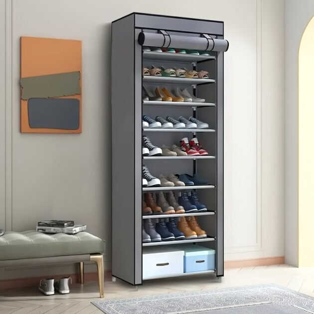 Étagère à chaussures à 9 niveaux avec couvercle anti-poussière - خزانة أحذية 9 طبقات