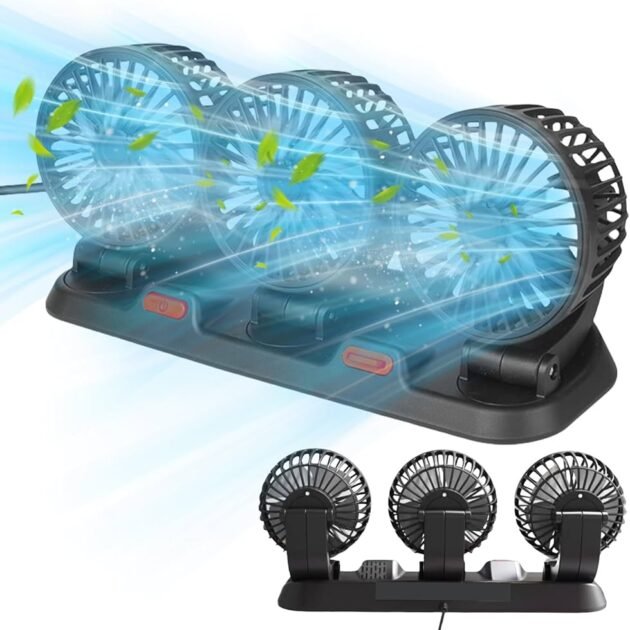 Ventilateur de Voiture USB Haute Vitesse 360° Réglable 3 Têtes 12/ 24 V - مروحة سيارة قابلة للتعديل بزاوية 360 درجة بثلاثة رؤوس