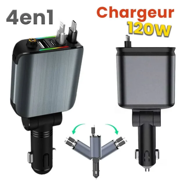 شاحن سيارة 4 في 1 بقوة 120W