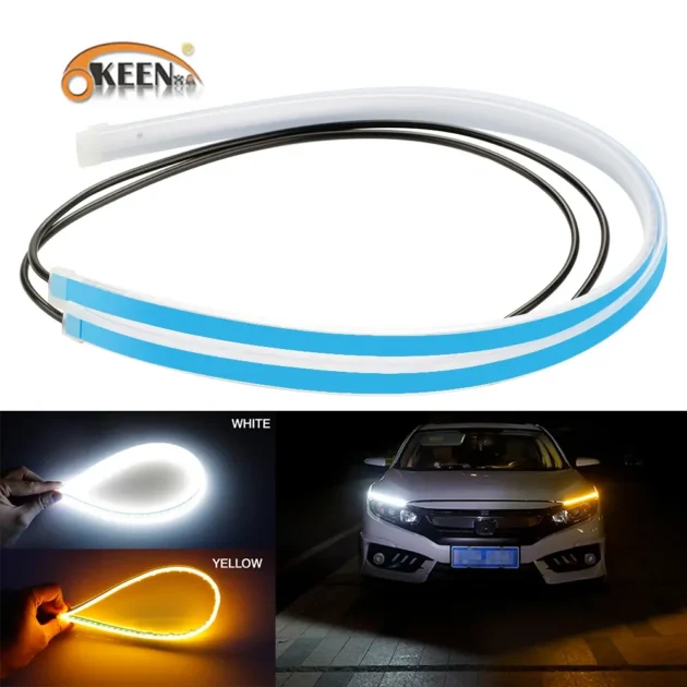 شريط LED مرن للسيارة 12V – إضاءة نهارية بيضاء وإشارة انعطاف صفراء