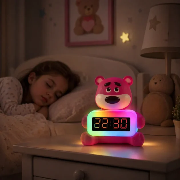 ساعة منبهة ذكية للأطفال بتصميم لطيف (دبدوب وباندا) مع إضاءة RGB مهدئة