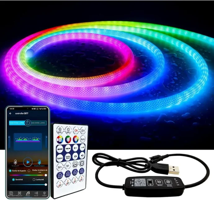 شريط إضاءة LED ذكي RGBIC مرن بطول 5 متر مع تحكم عبر التطبيق والريموت