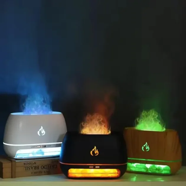 مرطب هواء بتأثير اللهب مع إضاءة LED ملونة – لمسة دفء وأناقة لمنزلك