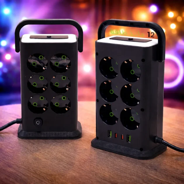 مشترك كهربائي عمودي متعدد المنافذ مع USB و Type-C بقدرة عالية 2500W
