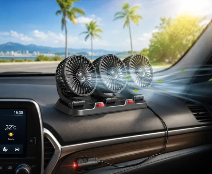 مروحة السيارة الثلاثية المحمولة 360° (Three-Headed Vehicle Fan)