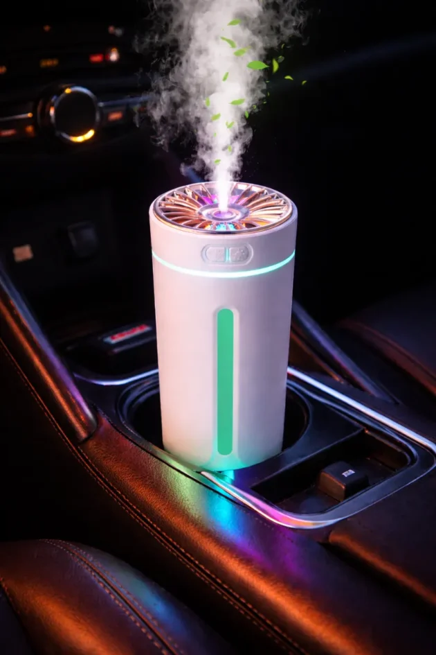 USB AROMA – مرطب ومعطر هواء للسيارة بإضاءة LED ملونة .