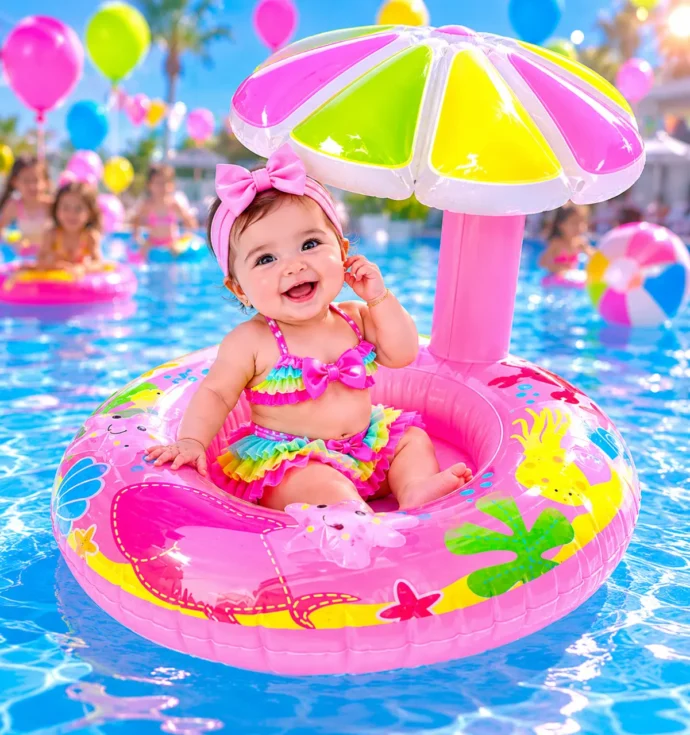 عوامة أطفال مع مظلة حماية ملونة | Baby Float Seat for Pool & Beach
