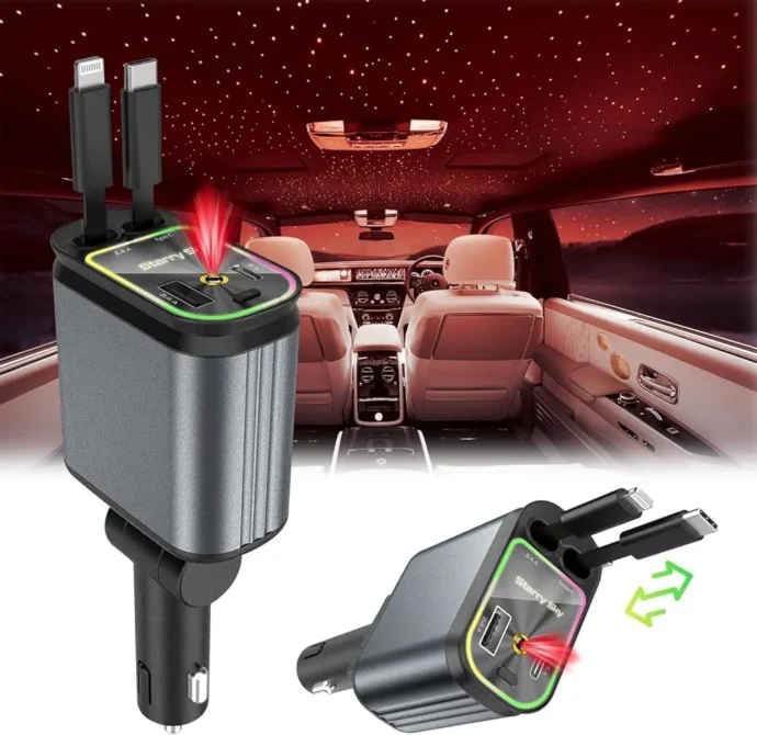 شاحن سيارة سريع 4 في 1 قابل للسحب (4 in 1 Retractable Car Charger)