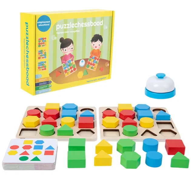 Puzzle Chessboard – لعبة مطابقة الأشكال والألوان التعليمية الخشبية