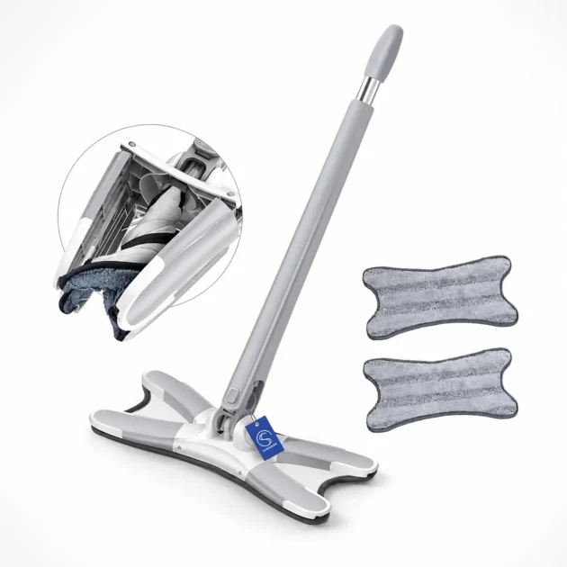 Smart Flat Mop 360° – ممسحة أرضيات ذاتية العصر مع وسادتي تنظيف