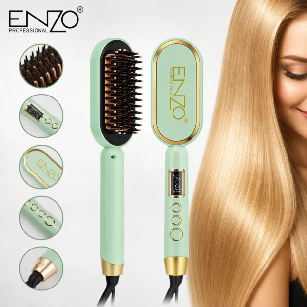 فرشاة تمليس الشعر الاحترافية ENZO | ENZO Professional Hair Straightening Brush