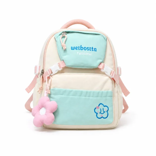 حقيبة مدرسية كريمي وأزرق باستيل | Sac à Dos Scolaire Crème & Bleu Pastel